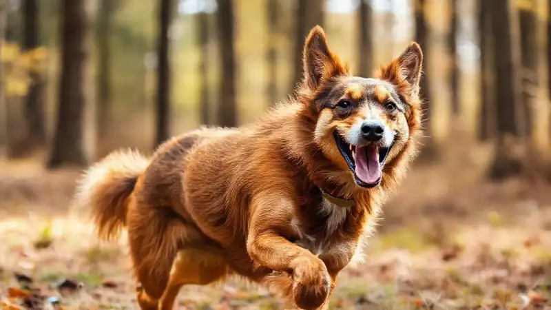 Perro enérgico corre felizmente en la naturaleza
